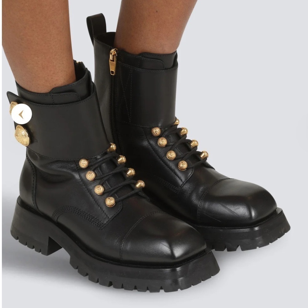 NWT Balmain Paris Ranger Army ankle boots black leather golden hardware - 36 - Picture 5 of 9